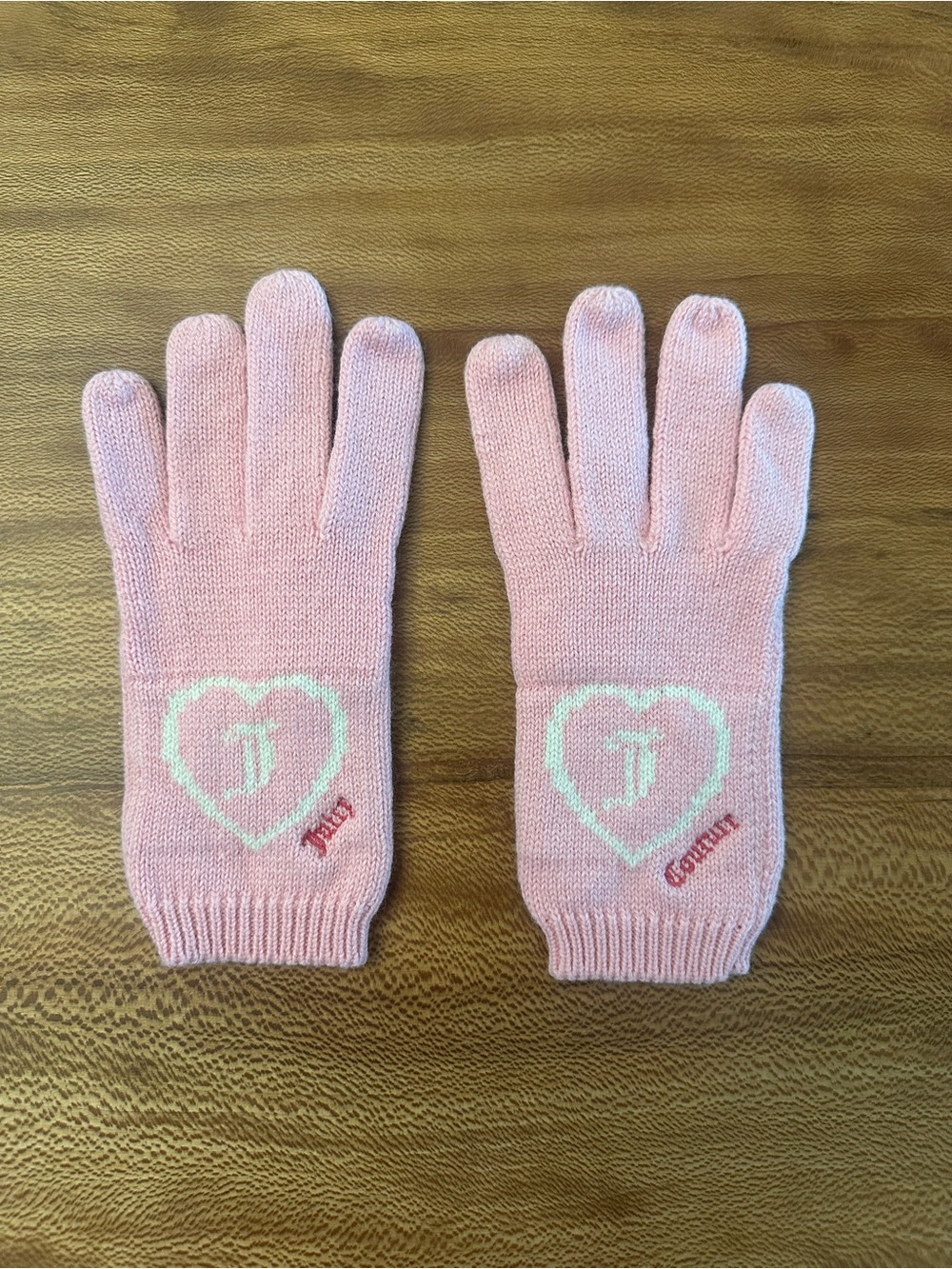Juicy Couture Pink Gloves Heart One Size Wool/Cotton